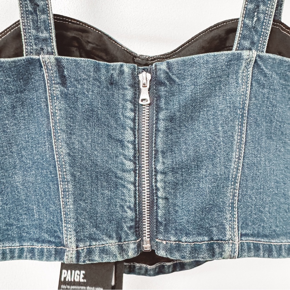 NWT Paige Guilia Denim Corset Crop Top in Sketchbook Blue 4 - Picture 4 of 13